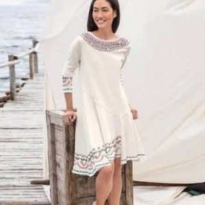 Sundance Cream Embroidered Asymmetrical Dress